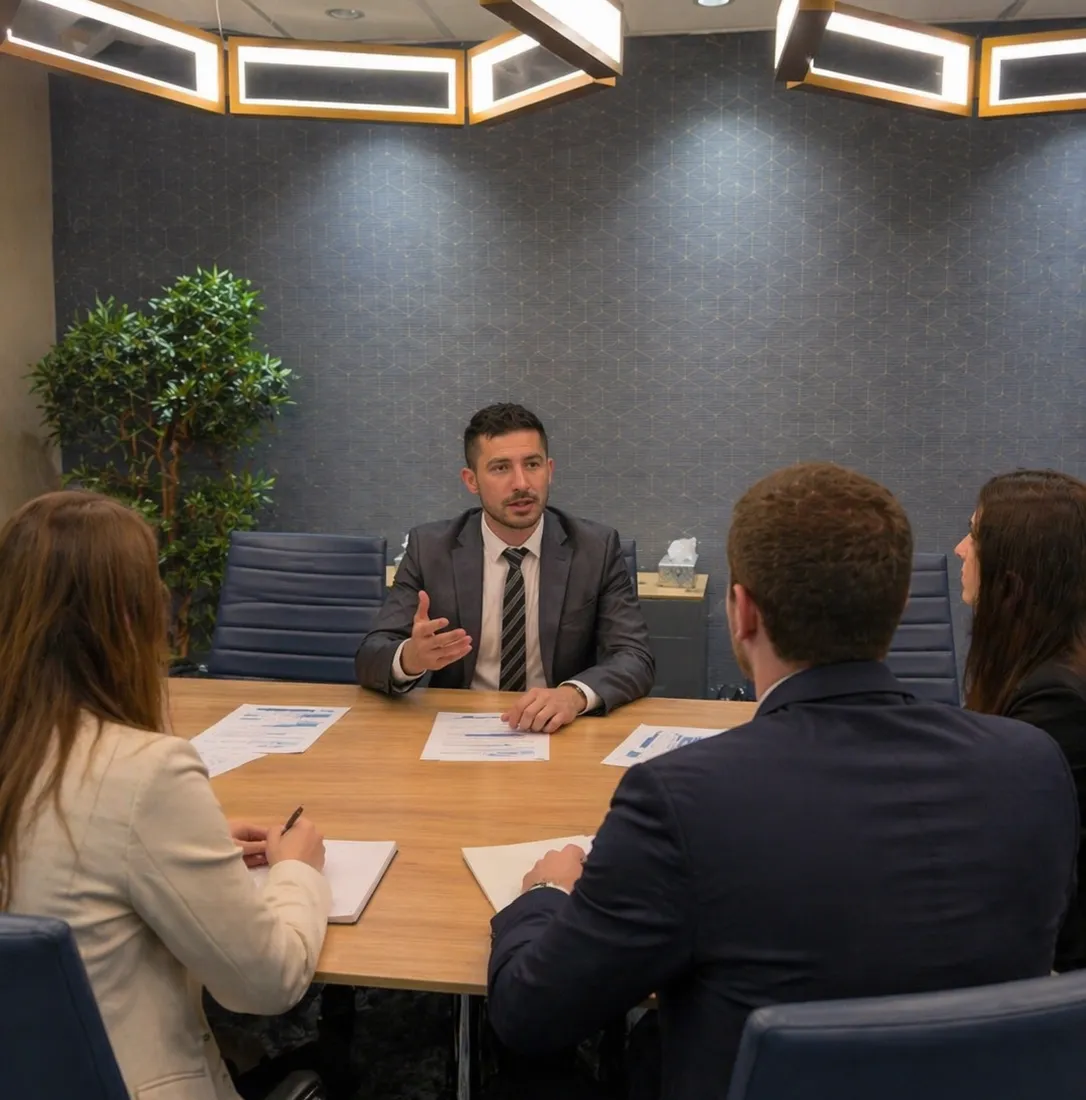 Majd Mouzaffar leading a client consultation in the Edmonton Top Law boardroom