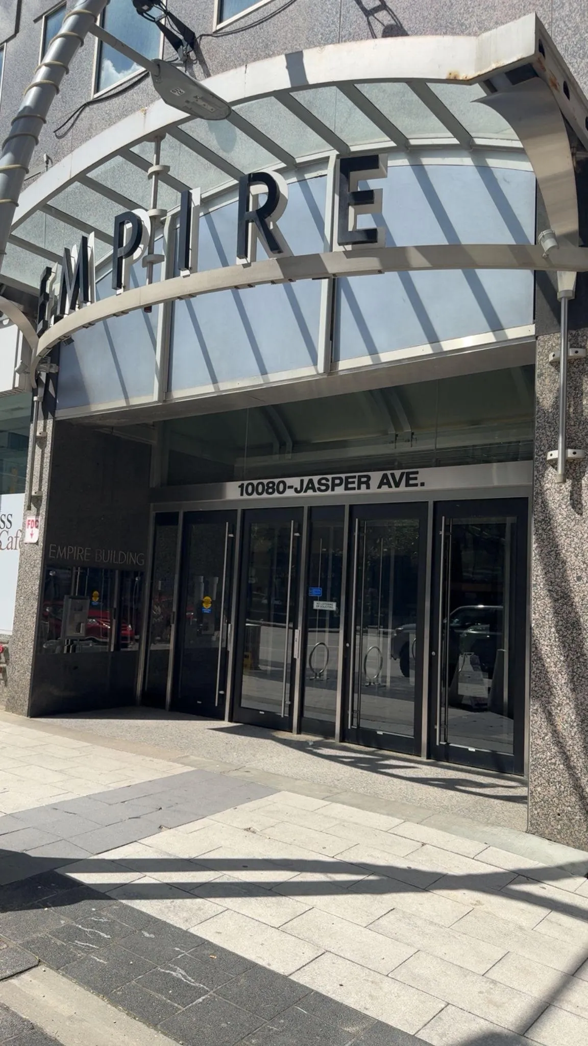 The Empire Building entrance at 10080 Jasper Avenue, home of Edmonton Top Law
