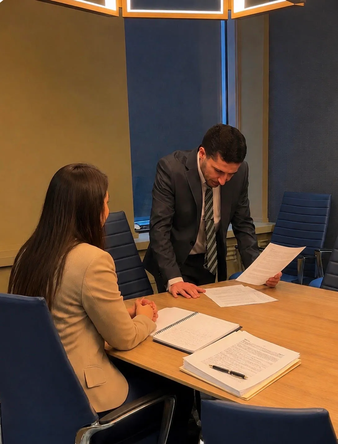 Majd Mouzaffar reviewing a matter with a client at Edmonton Top Law